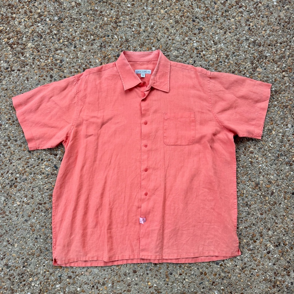 Men’s Linea Uomo 100% Linen Orange Coral Shirt Size XXL 2X